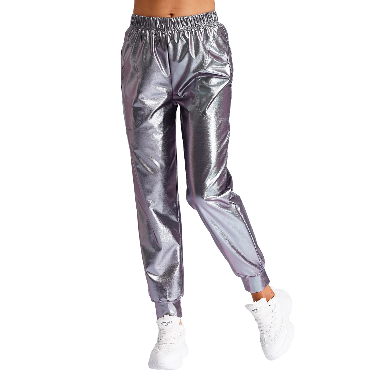 Pantalon métallique brillant taille haute pour femme, Costume de danse moderne, Mode, FjStreetwear, Hip Hop, Sheen Jazz, Wlwear