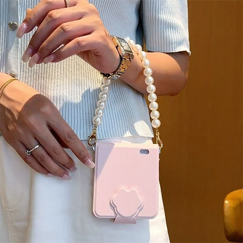 

Flip Book phone case for Samsung Z Flip 6 ZFlip5 OPPO Find N2 Flip / OPPO Find N3 Flip/Xiaomi Mix Flip Case with pearl chain