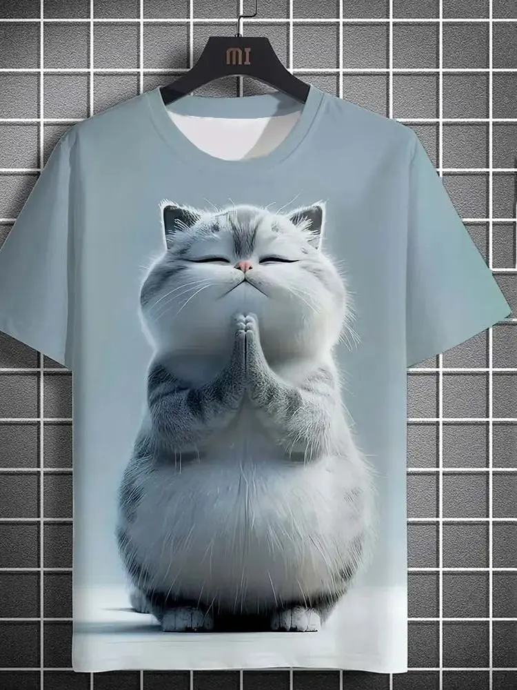 

Мужская футболка больших размеров с забавным котом, индивидуальные футболки с 3D принтом животных, свободные топы с короткими рукавами, повседневные футболки с круглым вырезом