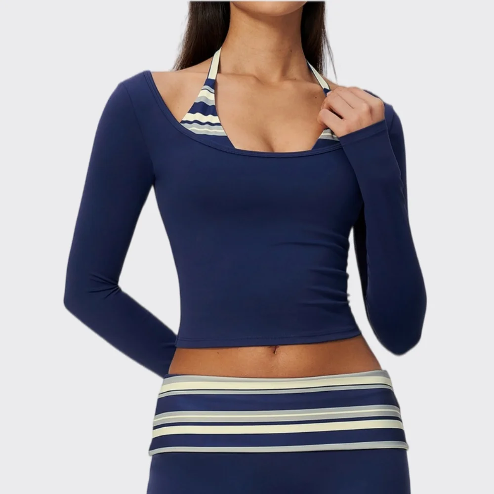Polka Dot Yoga Long Sleeve Women Shockproof Striped Fitness T-shirt Gym Workout Shirts Breathable Sports Top Running Sport Wear