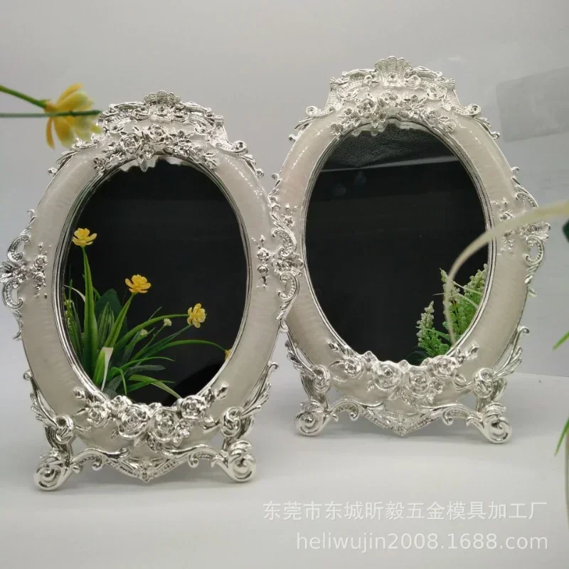 A A Creative And Fashionable Rose 7-inch, 8-inch European Style Metal Desk Mirror, Makeup Mirror With Photo Frame