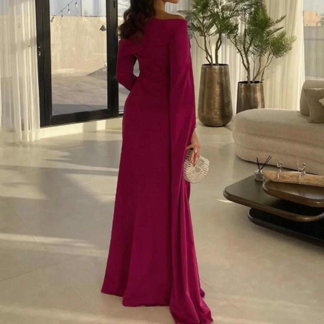 Elegant Floor-Length Zip Birthday Party Prom Gowns Off the Shoulder Long Sleeve Sheath Evening Dresses Customized