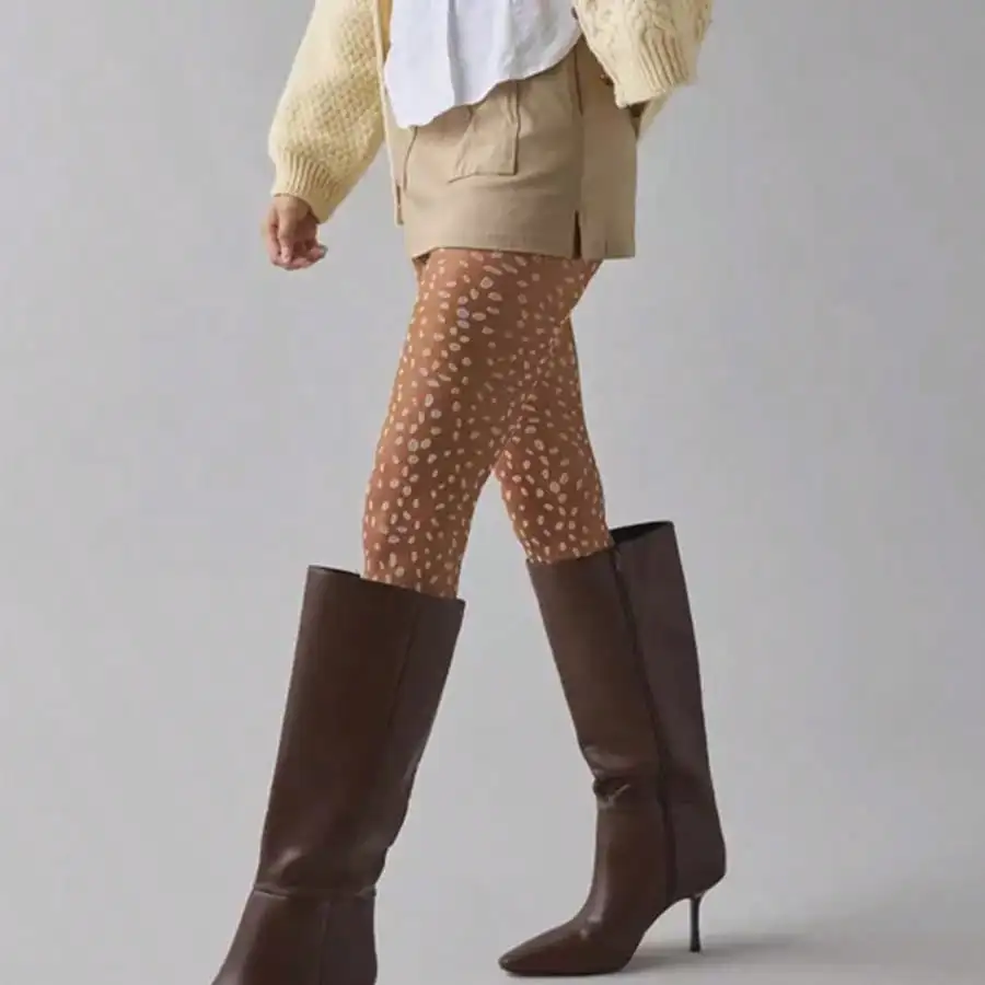 Women's Fall Winter Animal Print Sheer Tights Brown Fawn Spots Pantyhose Stretch Stockings Halloween Deer Cosplay Costume Accessory