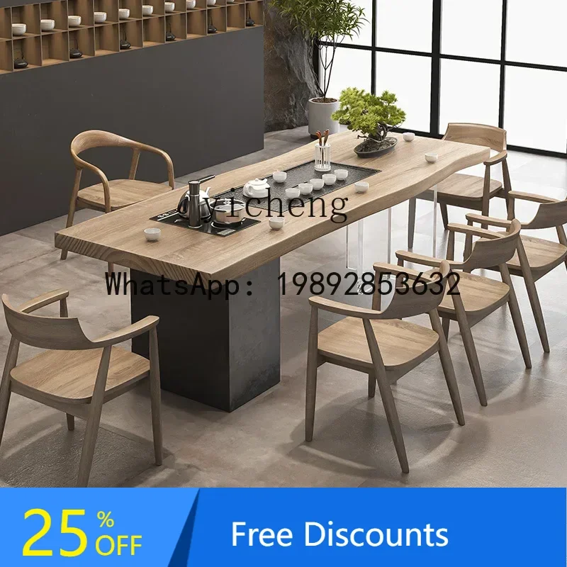New Chinese Solid Wood Tea Table Kettle Integrated Office Tea Room Acrylic Tea Table and Chair Combination Modern and Simple