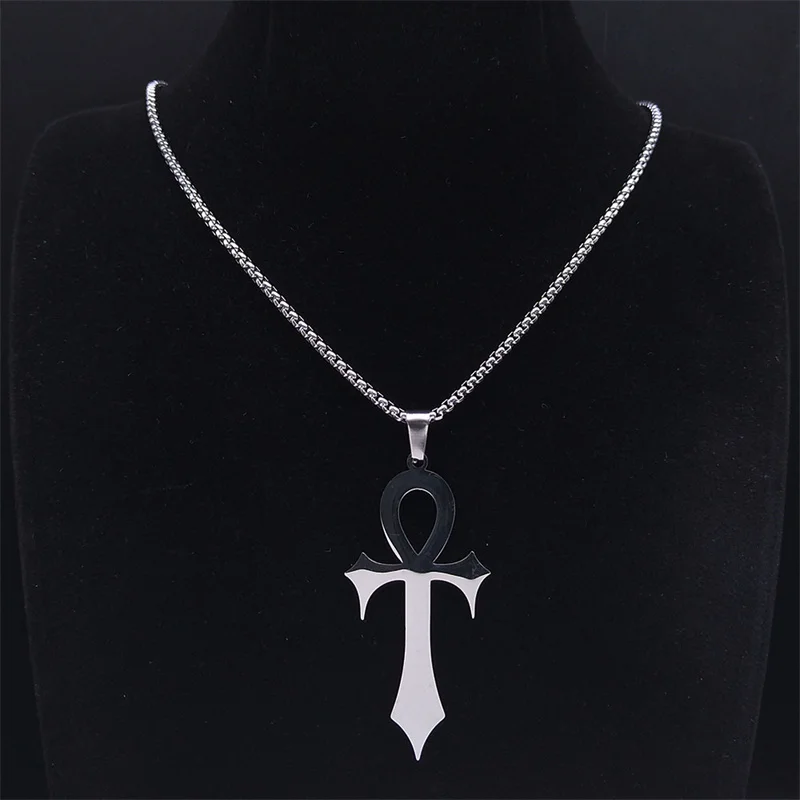 Gothic Ankh Kreuz Amulett Anhänger Ägyptischen Halskette Frauen Edelstahl Symbol des Lebens Kreuz Punk Halsketten Schmuck Geschenk N7078S – Detail 8