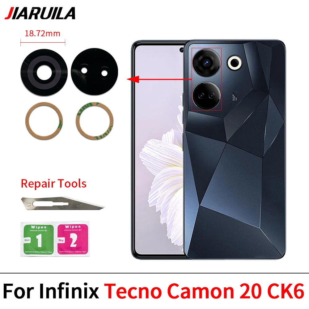 50Pcs，Back Rear Camera Glass Lens With Glue Ahesive For Infinix Camon 19 Pro 20 CK6 20 Premier 5G 18P 17P 18 17 16 15 Pro