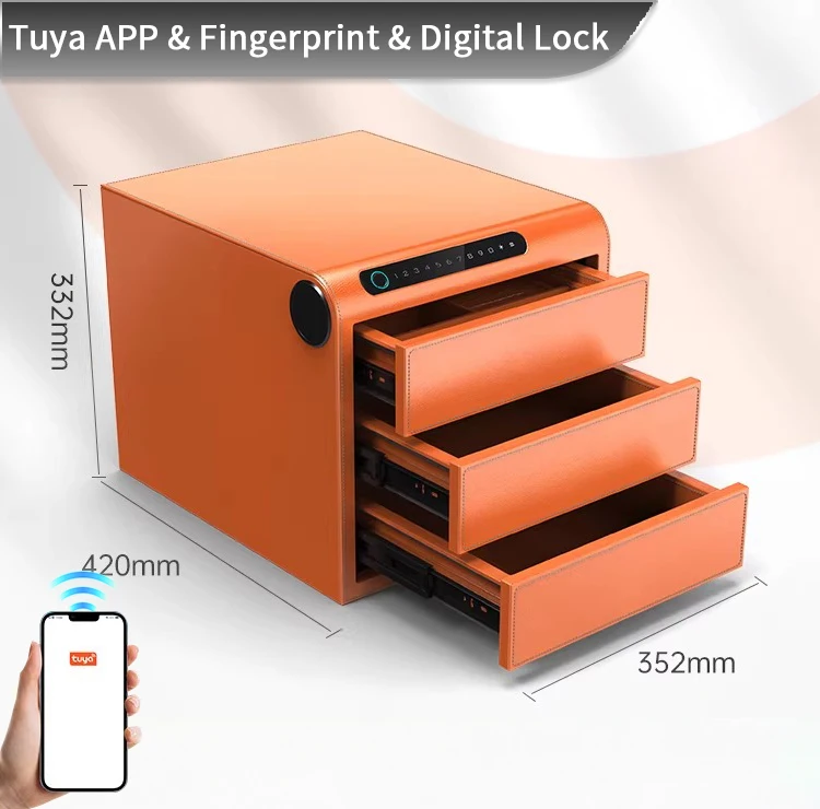 All-steel Material Multilayer Digital Security Fingerprint Drawer Luxury Leather Safety Box For Hotel Rooms