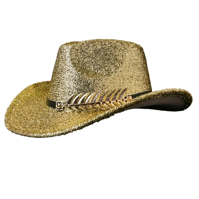 HongLuan Brokatowy Kapelusz Kostiumowy dla Dorosłych i Kapelusze Kowbojskie z Cyrkoniami dla Kobiet, Akcesoria do Cosplay Kowbojki i Kapelusz Kowbojski