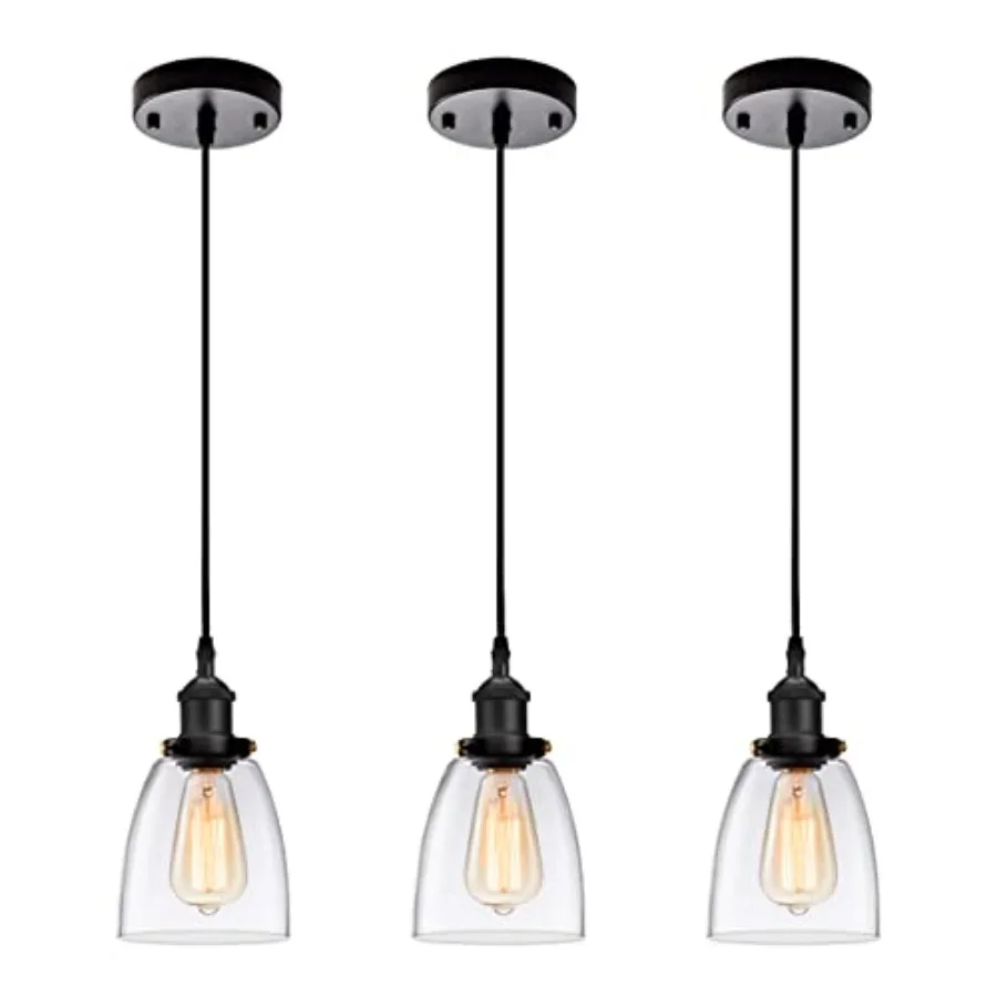 Kitchen Mini-Pendant Light Industrial Edison Hanging Light Island Glass Adjustable Nylon Core Ceramic Holder Lighting Fixture I