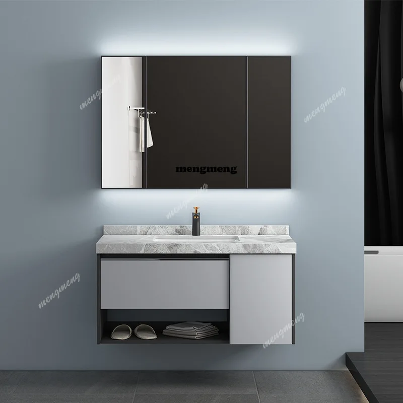 Solid wood bathroom cabinet combination bathroom hotel washbasin storage cabinet intelligent sensor light