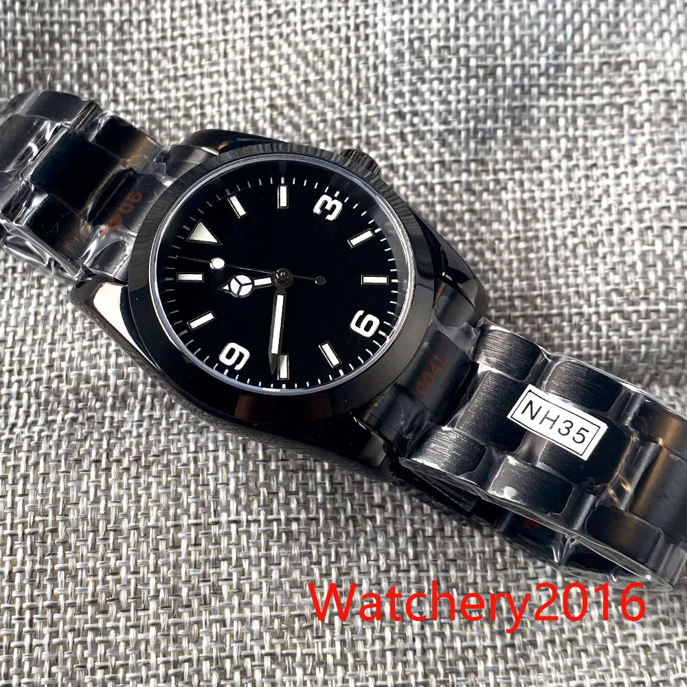 Bliger 36mm 39mm Black PVD Luminous NH35A PT5000 MIYOTA Automatic Movement Mens Watch Sapphire Glass Bracelet