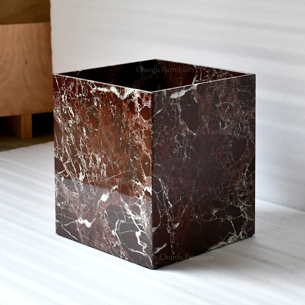 Modern Square Rosso Levanto Marble Eco-Friendly Countertop Mounted Bathroom Sink with Drainer Wash Basin for Luxury Bathroom