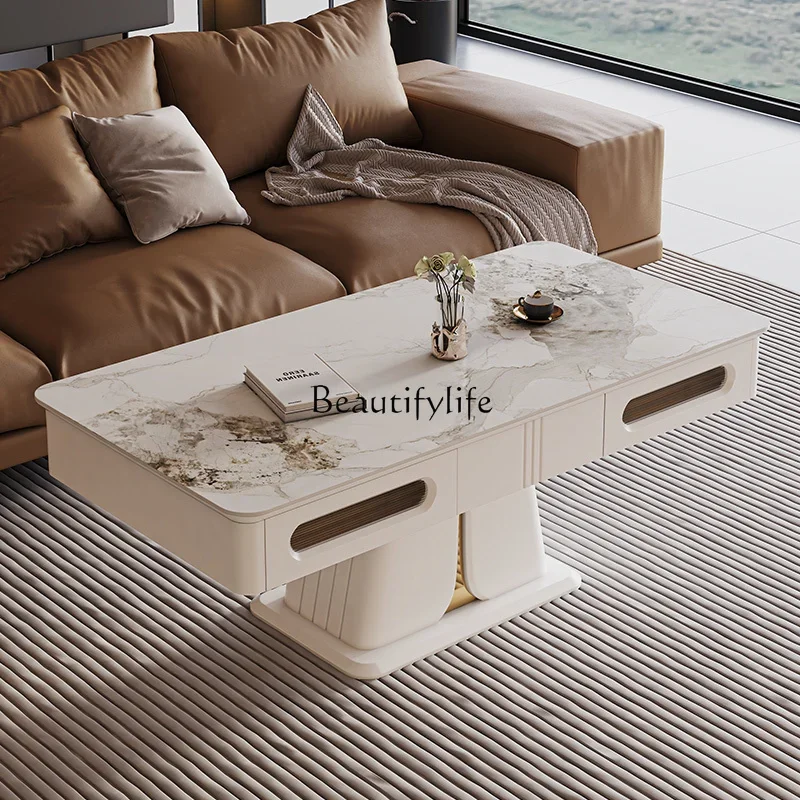 04*Modern simple intelligent voice lift living room rock slab coffee table dining table household