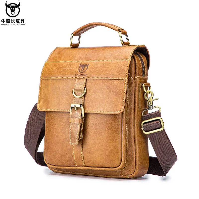 Cowhide men's square clamshell shoulder crossbody bag phone-phone storage real leather business handbag briefcase