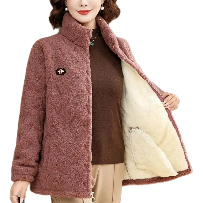 

Imitation Lambswool Cotton-Padded Jacket Female Middle-Aged Elderly Mothers Autumn Winter Wool Women Coat Fashion Warm Overcoat