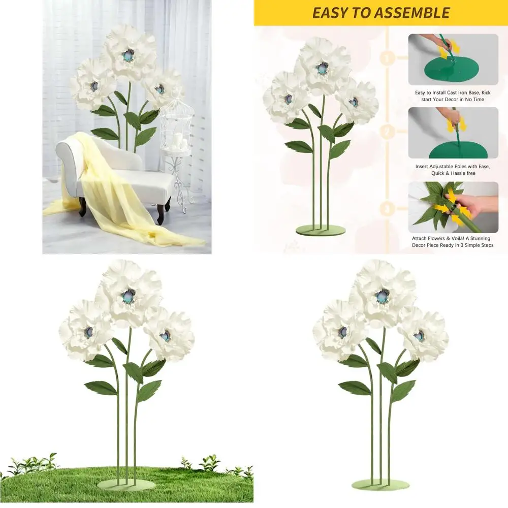 

Прочная железная подставка с большими искусственными бумажными цветами для свадеб на открытом воздухе, вечеринок и домашнего декора (бежевый)