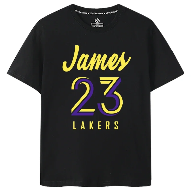 

Lakers James No. 23 Design Black T-shirt Shooting Training Clothes Loose Large Size Pure Cotton Crew Neck Men's Short Sleeves