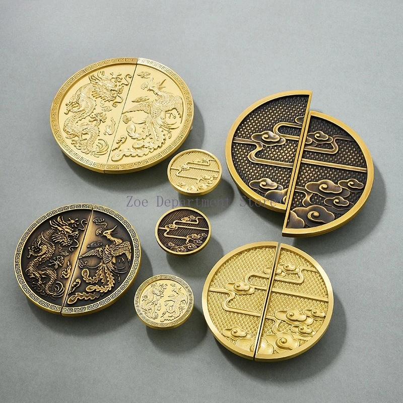 New Chinese Style Furniture Handles Brass Dragon and Phoenix Pattern Handles for Wardrobe and Drawer