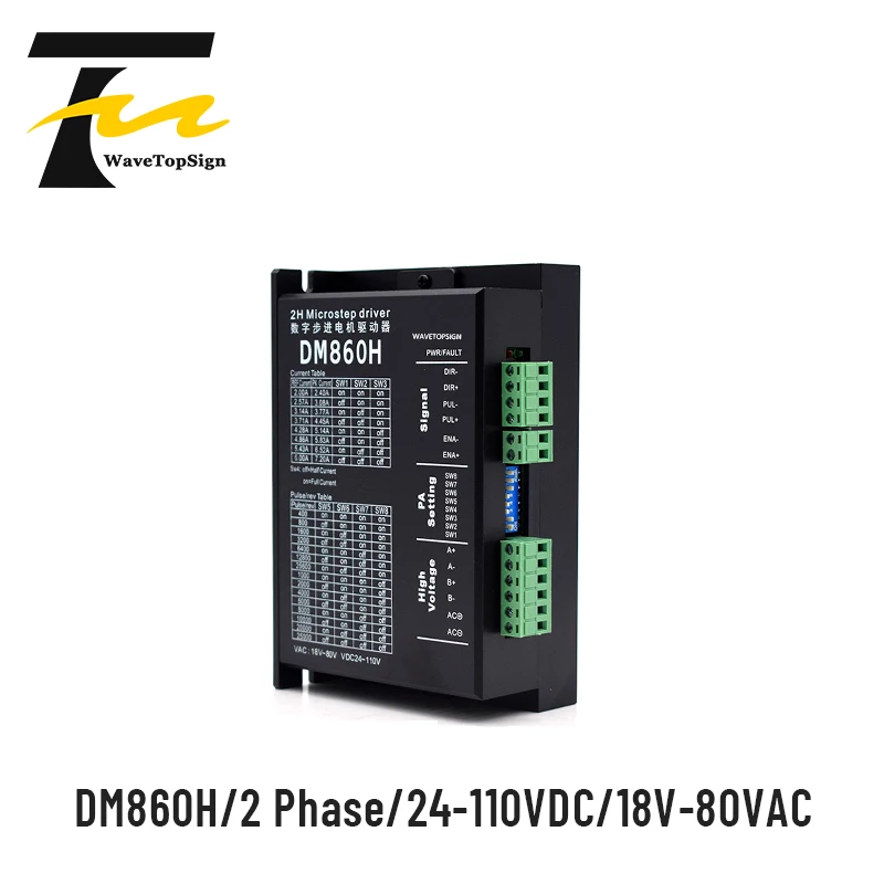 

Wavetopsign 2 Phase Stepper Motor Driver DM860H Input Voltage 24-110VDC 18V-80VAC Match with 57 86 Stepper Motor Nema23 Nema 34