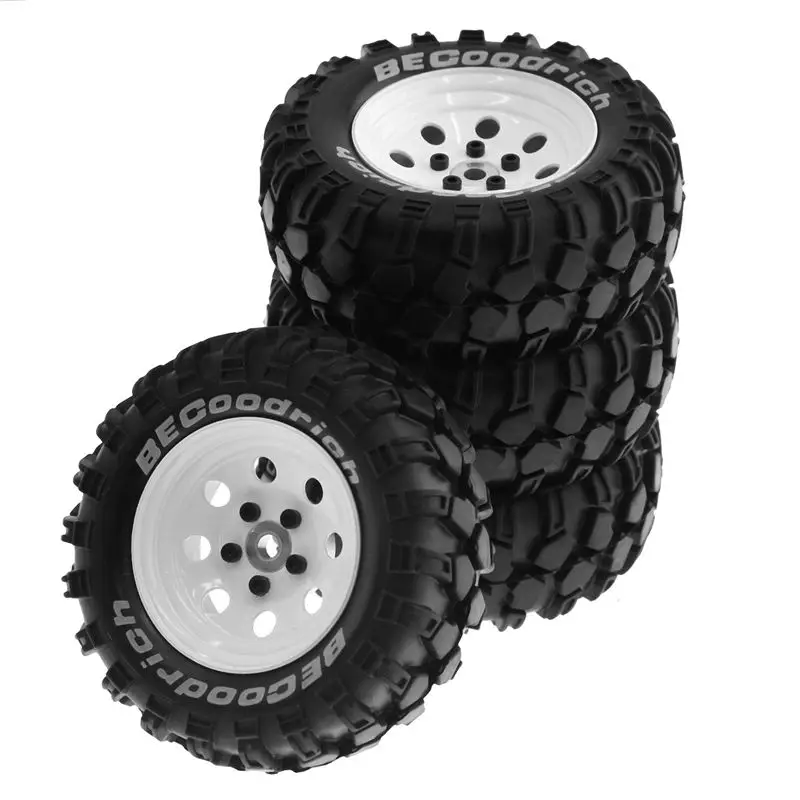 BEDW-4Pcs 1.9 Inch Metal Wheel Rim Rubber Tire For 1/10 RC Crawler TRX4 SCX10 D90 4103 90046 FR4 FMS NT4-White Replacement Parts