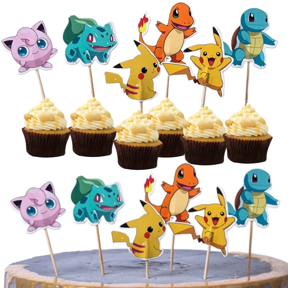 Pokemon Cupcake Happy Birthday Acrylic Party Decor Pikachu Cake Decor Flag Baby Shower Baking DIY Supplies Kids Favors Discount