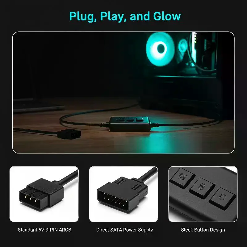 5V ARGB Lighting Controller Hub Adapter With 3-Pin Connector For SATA Power For PC Case Fans LED Strips Panels And Coolers