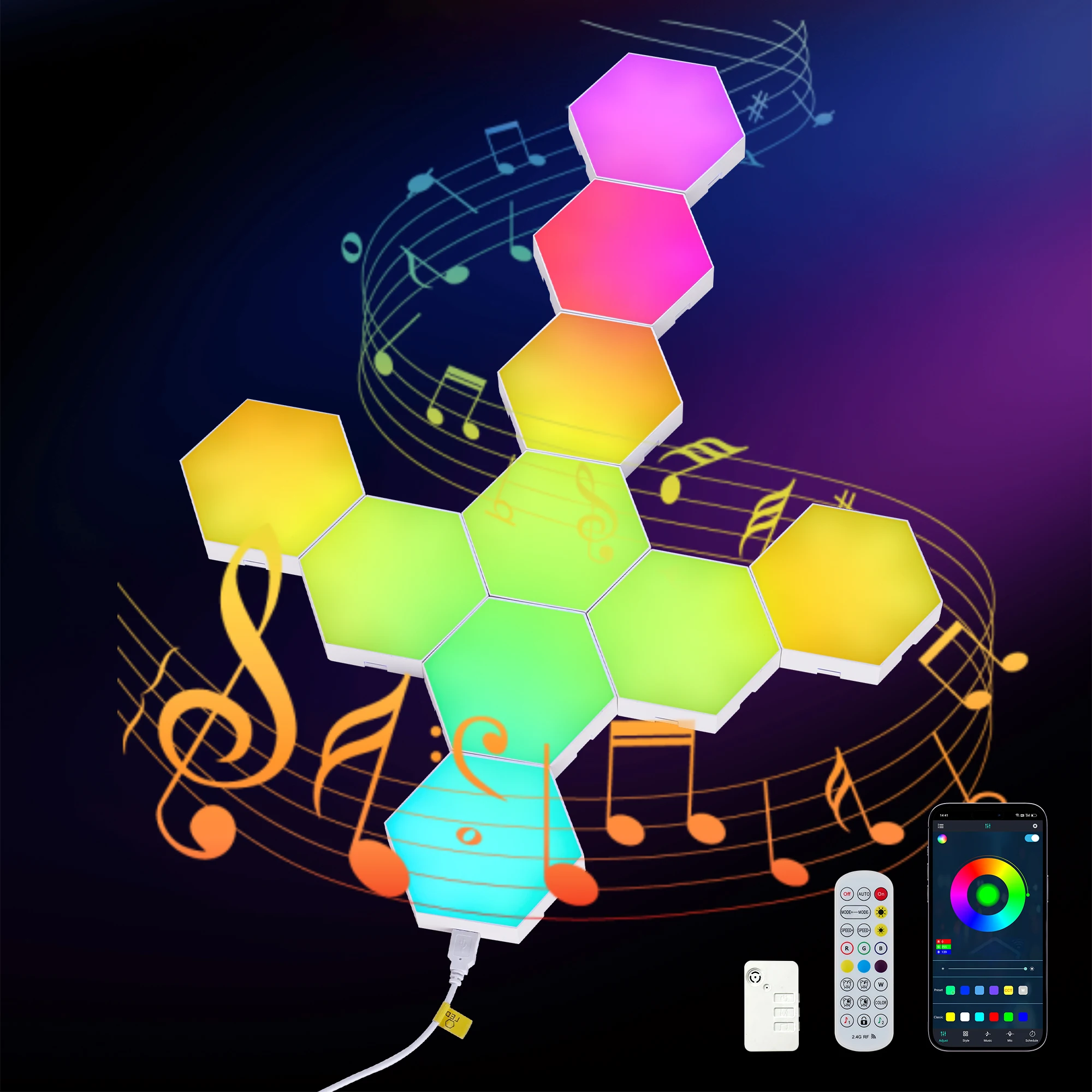 Hexagon Light Panels RGB LED Smart Wall Decor DIY Modular USB APP Remote