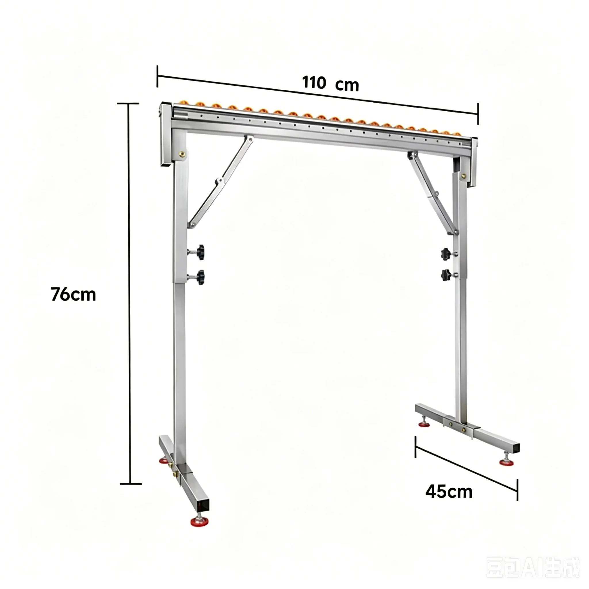 Double-Row Roller Support Stand, Adjustable Folding Woodworking Table Saw Outfeed Roller Rack, Heavy-Duty Material Support
