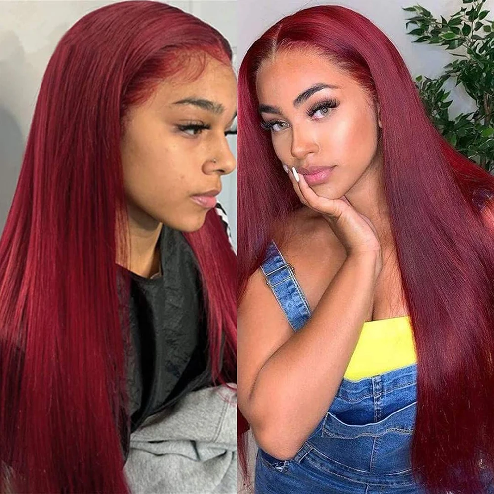 Burgundy Wig Long Straight Synthetic Lace Wig Wine Red Wig Long Silk Straight Lace Hair Lace Front Wigs for Women Cosplay Party