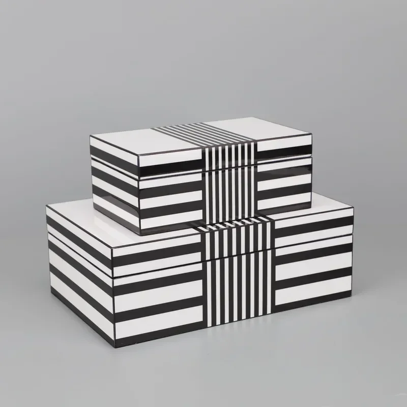for European Black and White Striped Storage Box Model Room Study Living Room Wine Cabinet Desktop Home Storage Soft