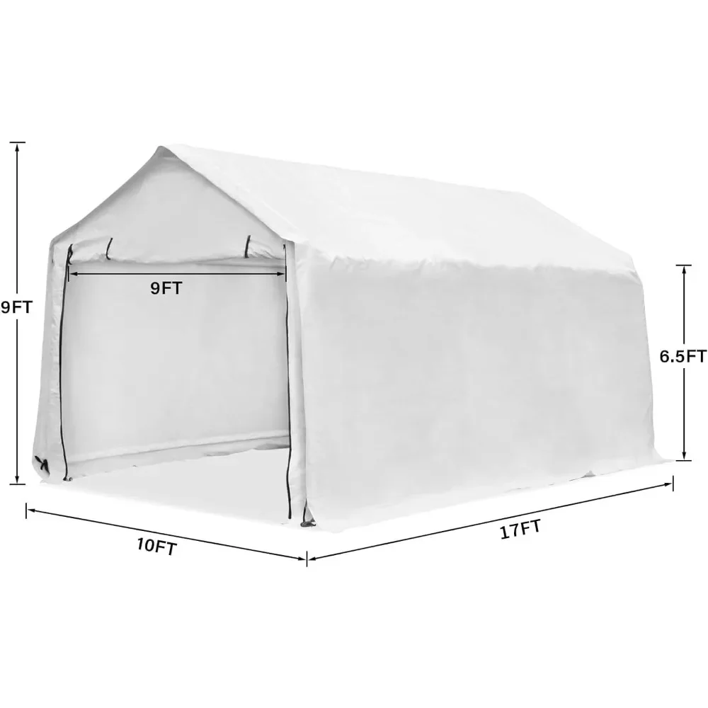 17x10 футов навес для машины сверхмощный Водонепроницаемый гаражный навес для хранения, навес с стенами и 2 дверями