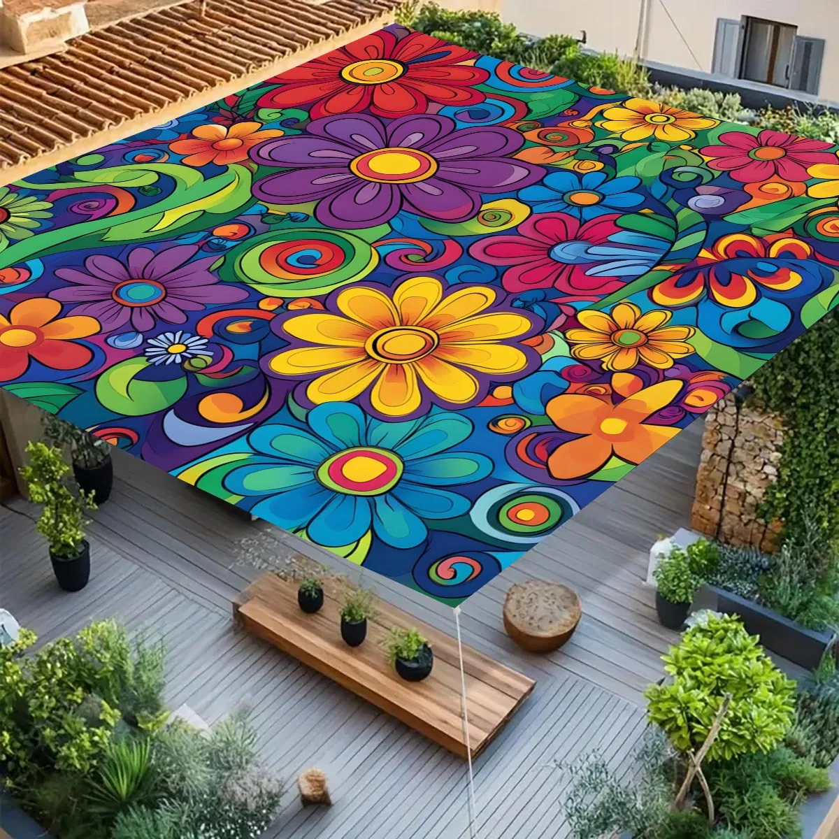Color Flower Camping Sunshade Tent Camping Tarpaulin Picnic Cover Portable Village BeachCamping Tent Terrace Decor Ceiling Cloth image 3