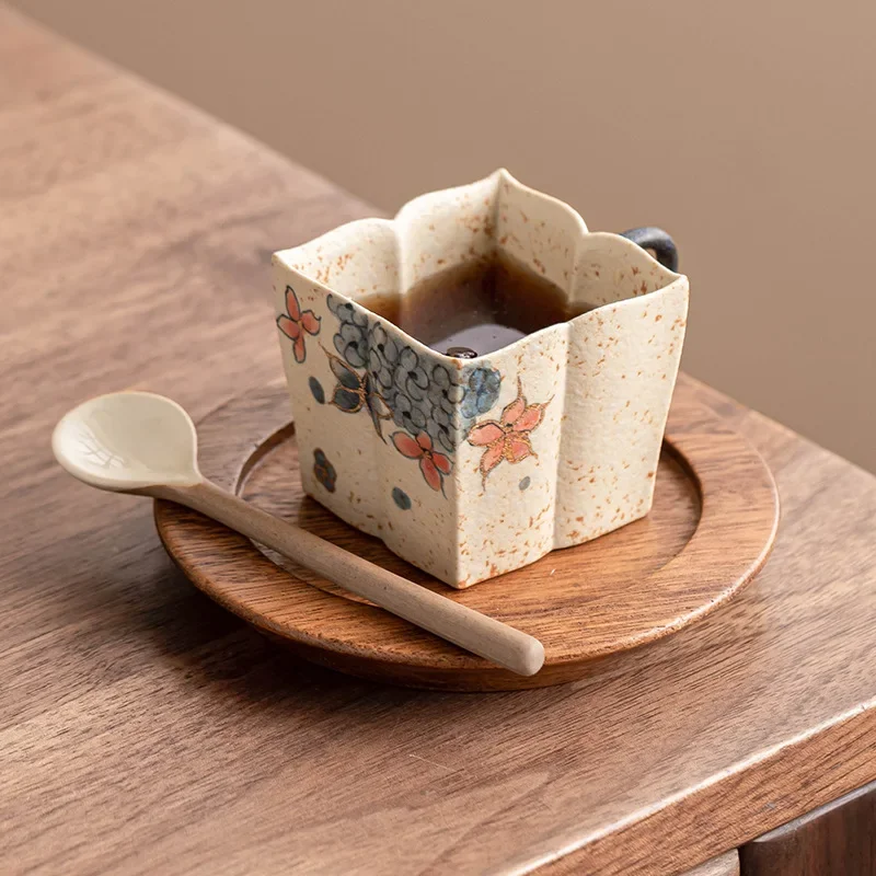 76ML Blue and White Flint Red Creative Coffee Cup Gold-painted Hydrangea Square Cup Ceramic Tea Cup Coffee Mug with Gift Box