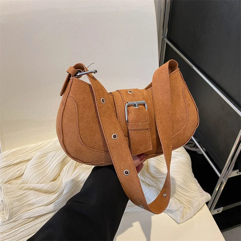 

New Luxury Brand Design Simple Small Suede Underarm Crossbody Armpit Bag Women Fashion Shoulder Handbag and Purses