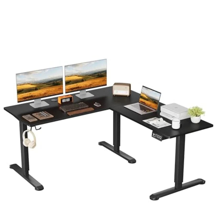 L-Shaped Electric Standing Desk for Home Office, Steel Frame, White, 250 lb Capacity Quiet Dual Motor