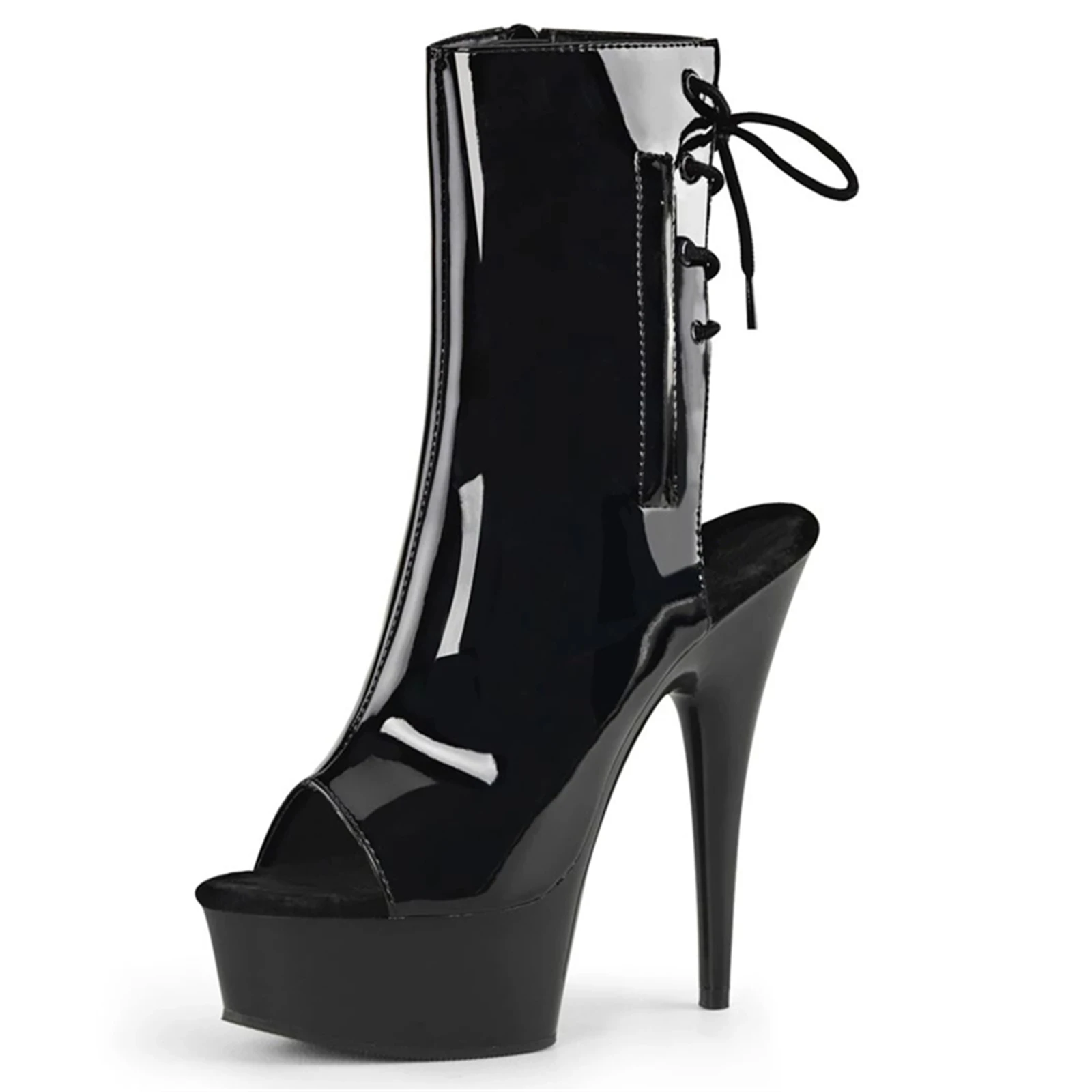 YADI حذاء بكعب أسود بكعب 15 سم، حذاء للكاحل بمقدمة مفتوحة مع سحاب جانبي، حذاء حفلات أنيق بكعب ستيليتو