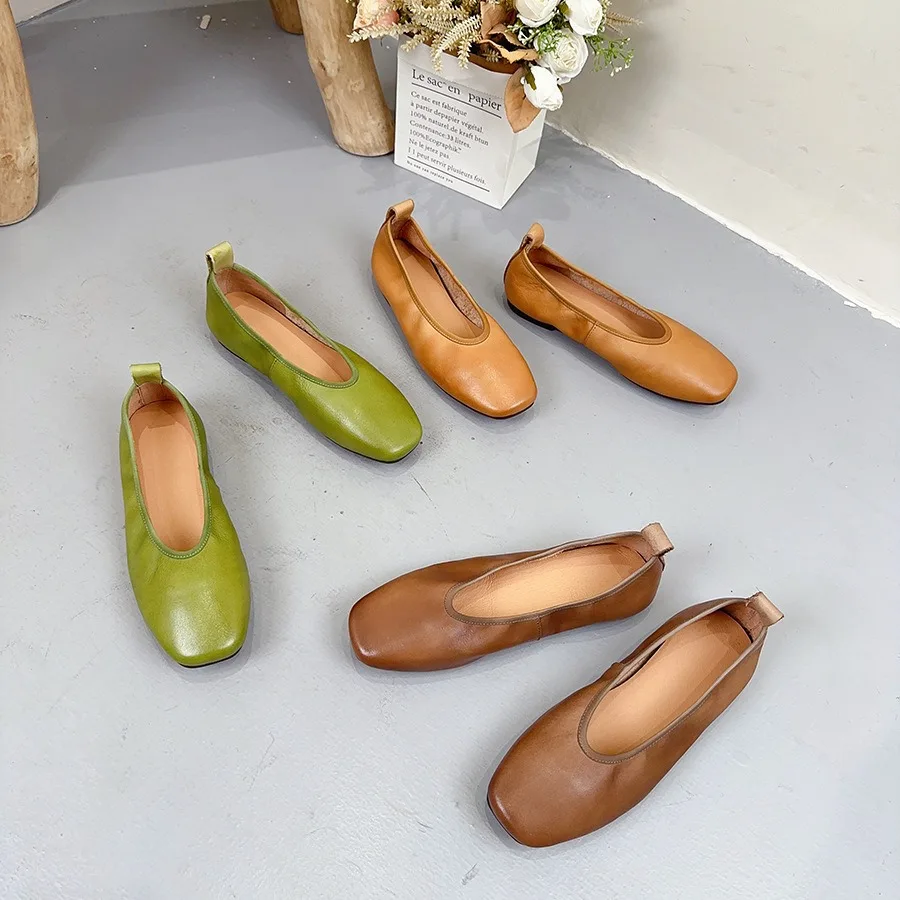 

Birkuir Retro Slip On Women Loafers Shoes Genuine Leather Round Toe Flat Soled Low Heel Comfort Soft Soles Female Shoes Ladies
