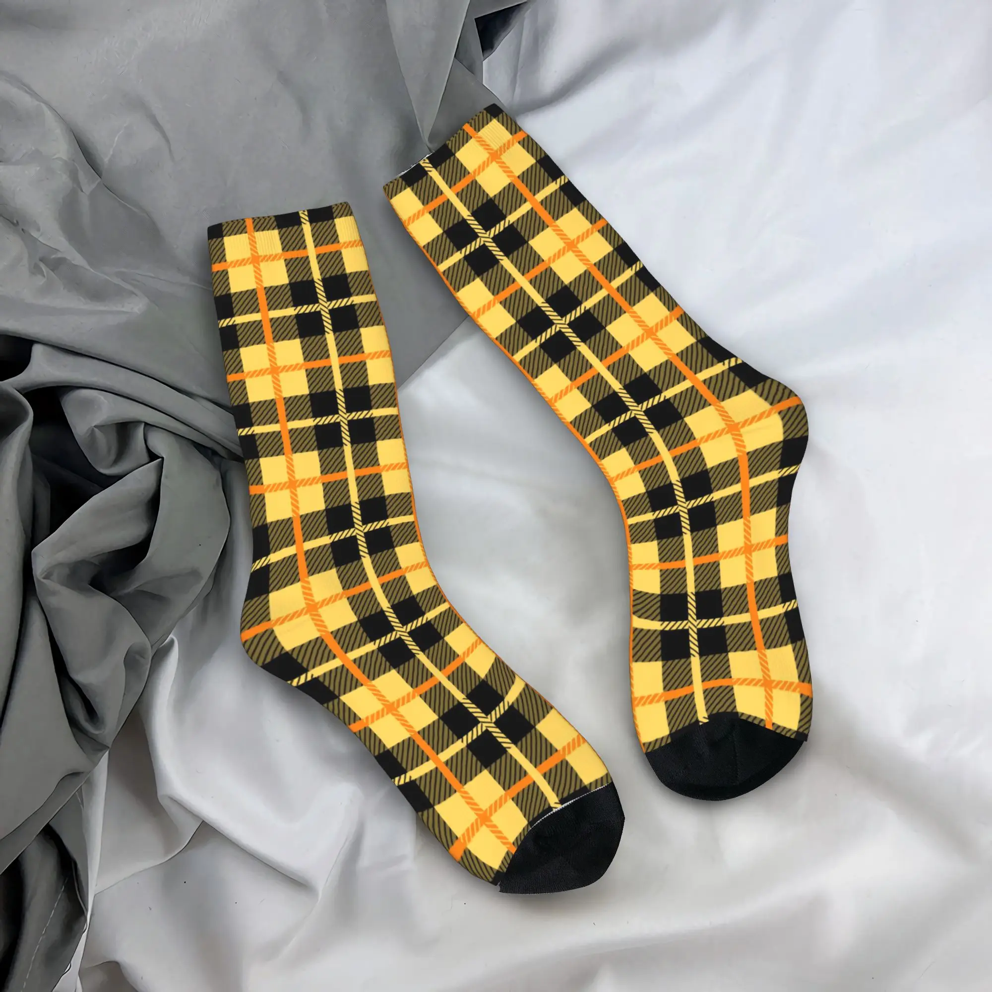 

Yellow Tartan Stockings Graphic Gothic Socks Autumn Anti Slip Socks Men Running Sports Comfortable Socks