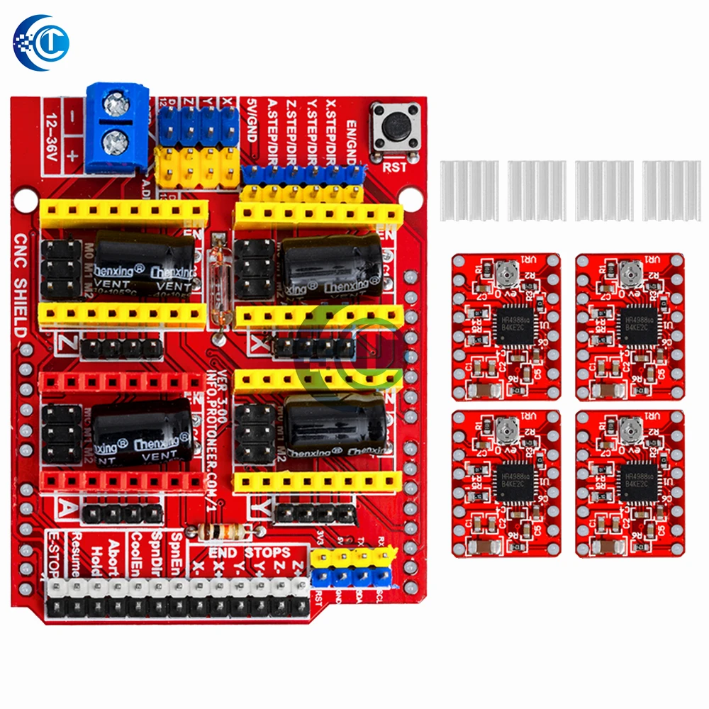 CNC Shield V3 – für Graviermaschine und 3D-Drucker, wird mit 4 Stück A4988/DRV8825 Treibererweiterungsplatine geliefert