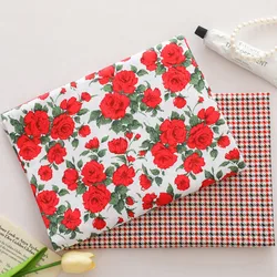 Red Rose Flower Grid Printed Cotton Fabric for Sewing, DIY Patchwork Cloth, Quilting Scrapbook, DIY Handmade Material Tissue
