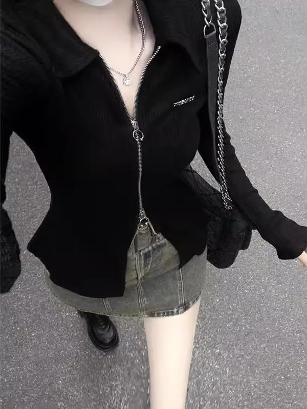 Bla Long Sve Knitted Open Cardigan Women's Slimming Waist Design Sexy Trendy Top for Spring Autumn Korean Sle Commute