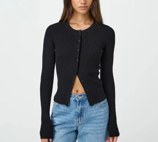 

Women's Top Spring New Style Fashionable Elegant High Quality Solid Color Simple Button Front Long Sleeve Knitted T-Shirt