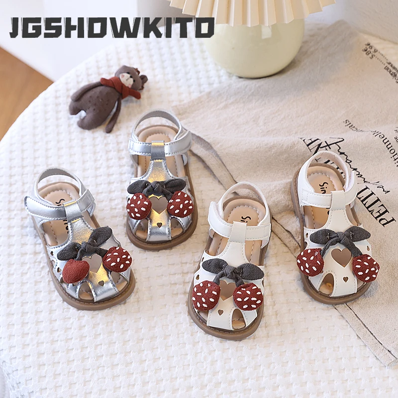 

JGSHOWKITO Kids Summer Sandals for Toddlers Girls Little Child Beach Shoes with Cartoon Cherry Hollow Cut-outs Anti-kick 21-30