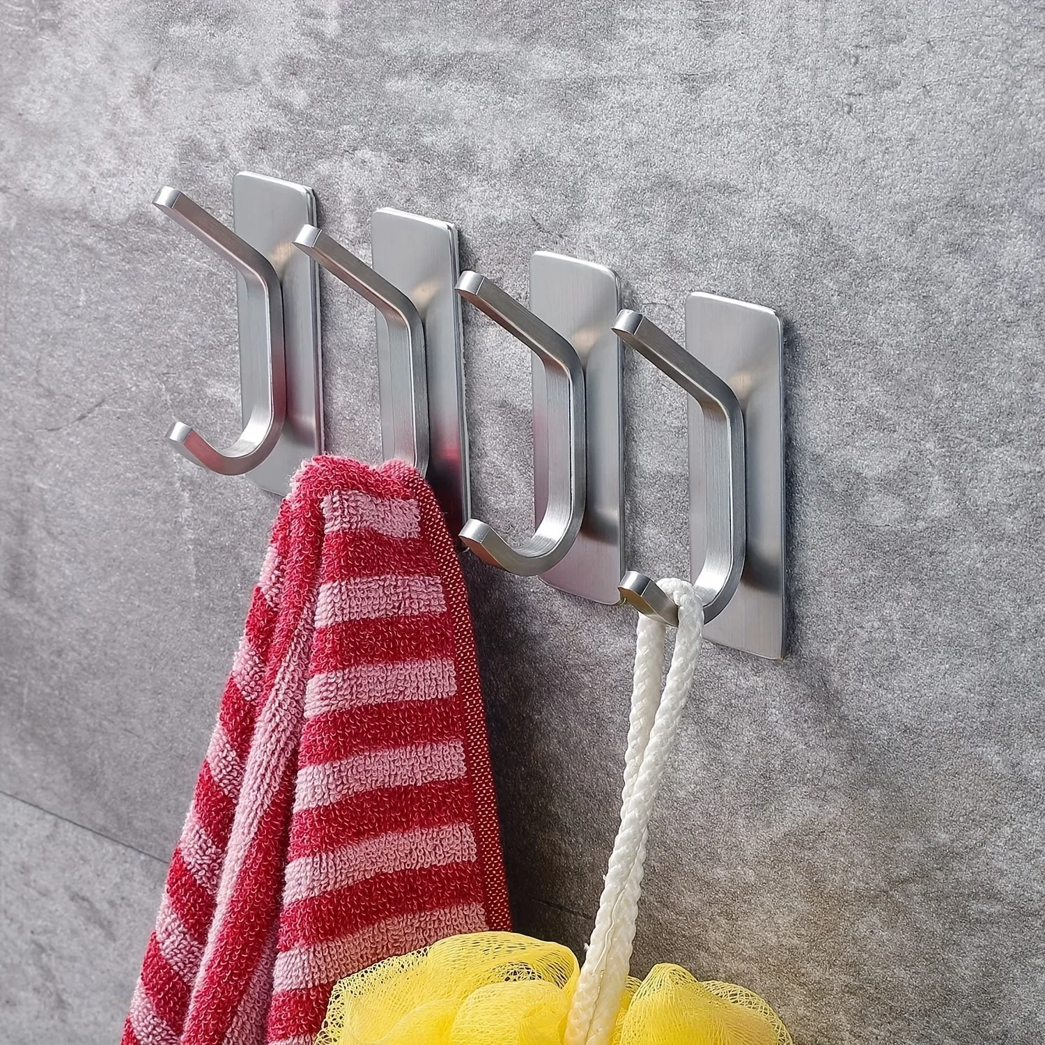 4pcs - No Drilling Required Adhesive Hook - High Quality Stainless Steel - Bathroom,Dormitory, Kitchen, Garage Storage Hooks