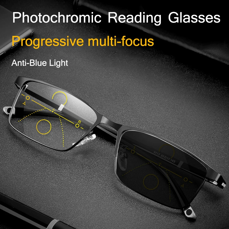 Flexible Fassungen, photochrome Gleitsicht-Lesebrille für Herren, Blaulichtfilter, Weitsichtbrille für Damen, Presbyopie-Brille