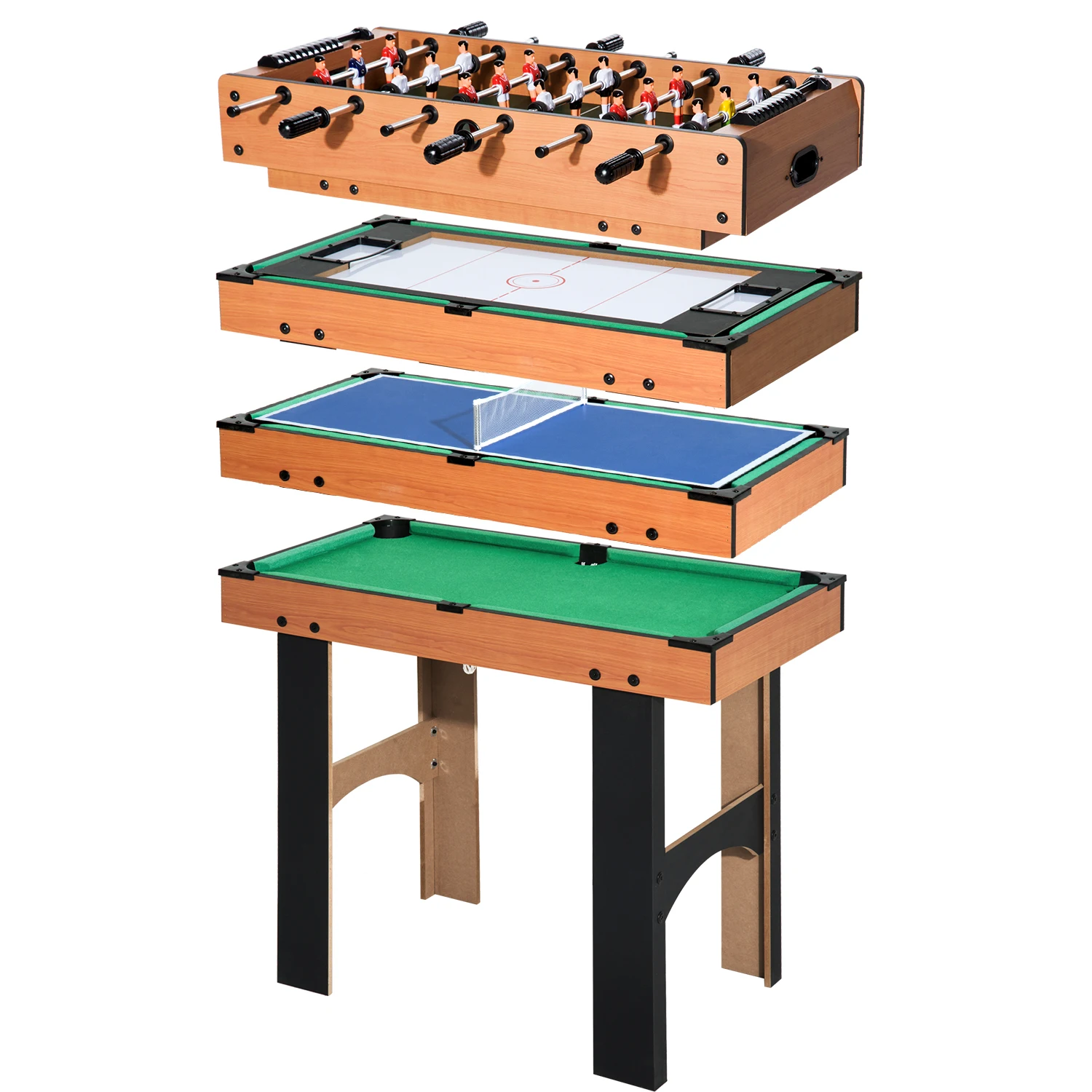 HOMCOM Mesa Multijuegos 4 en 1 92x78x80 Natural y Negro