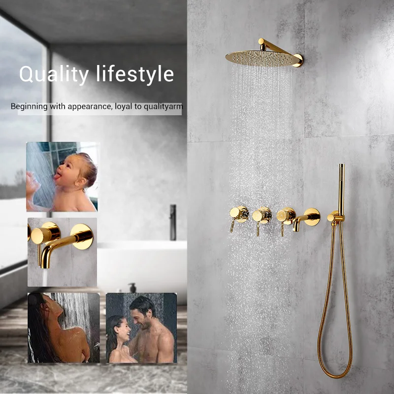 Bathroom Shower Faucet Set Bathroom Mixer Tap Bathtub With Brass Rainfall Headshower Handshower Hot Cold Spout 3 Way Diverter