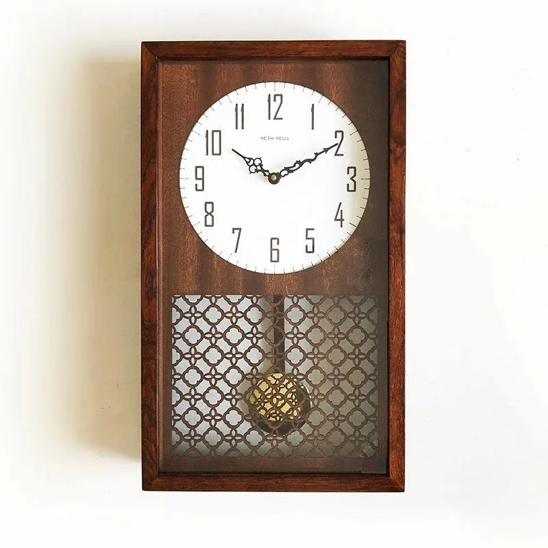 Nordic Wooden Wall Clock with Swing & Dual Use, Silent Quartz Movement Rectangular Design for Tabletop or Wall Mounted