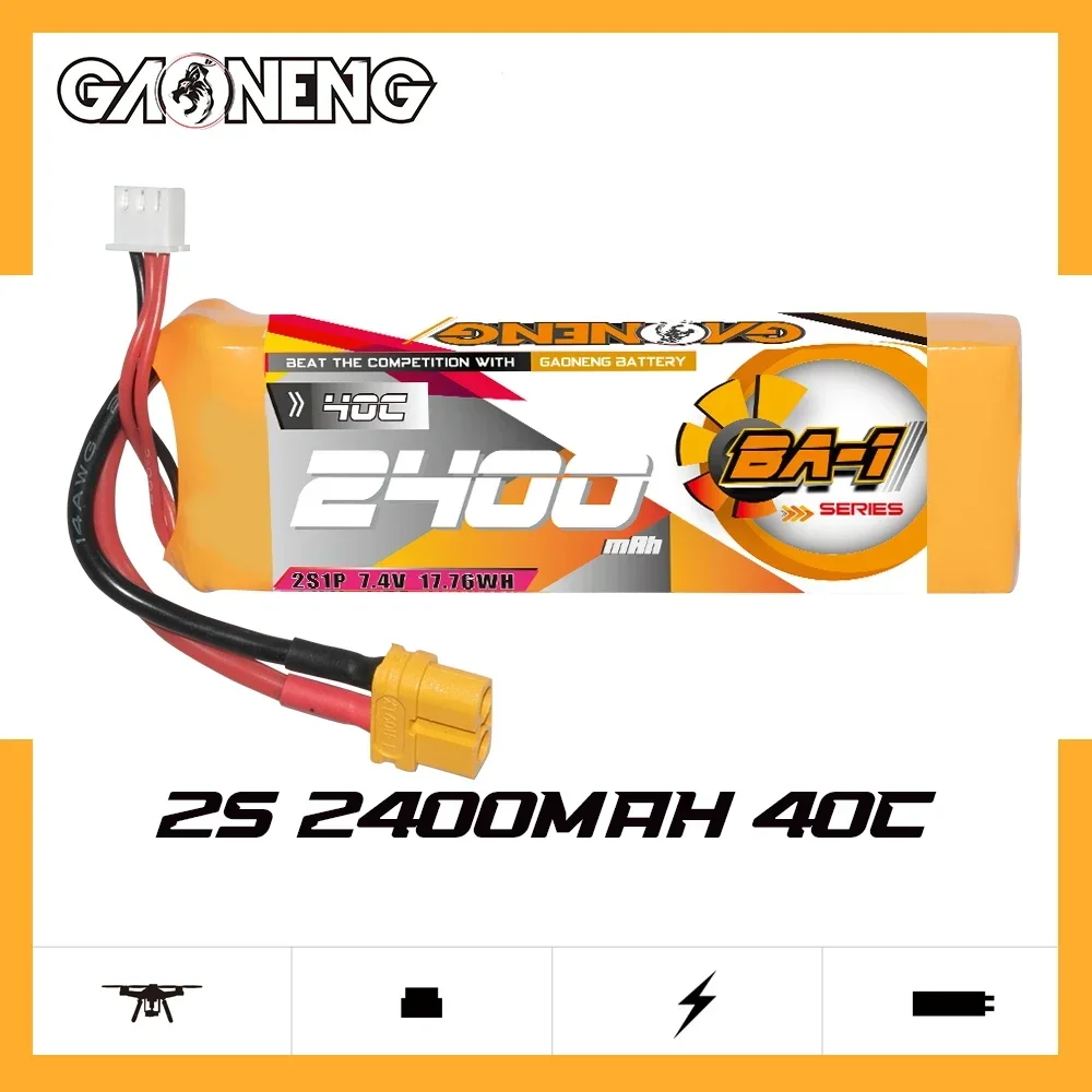 GAONENG GNB BA-1 2400mAh 2S 40C 80C 7.4V XT60 LiPo Battery RC Boat RC Car E-flite Valiant Parkzone E4F Wildcat 3D Aircraft