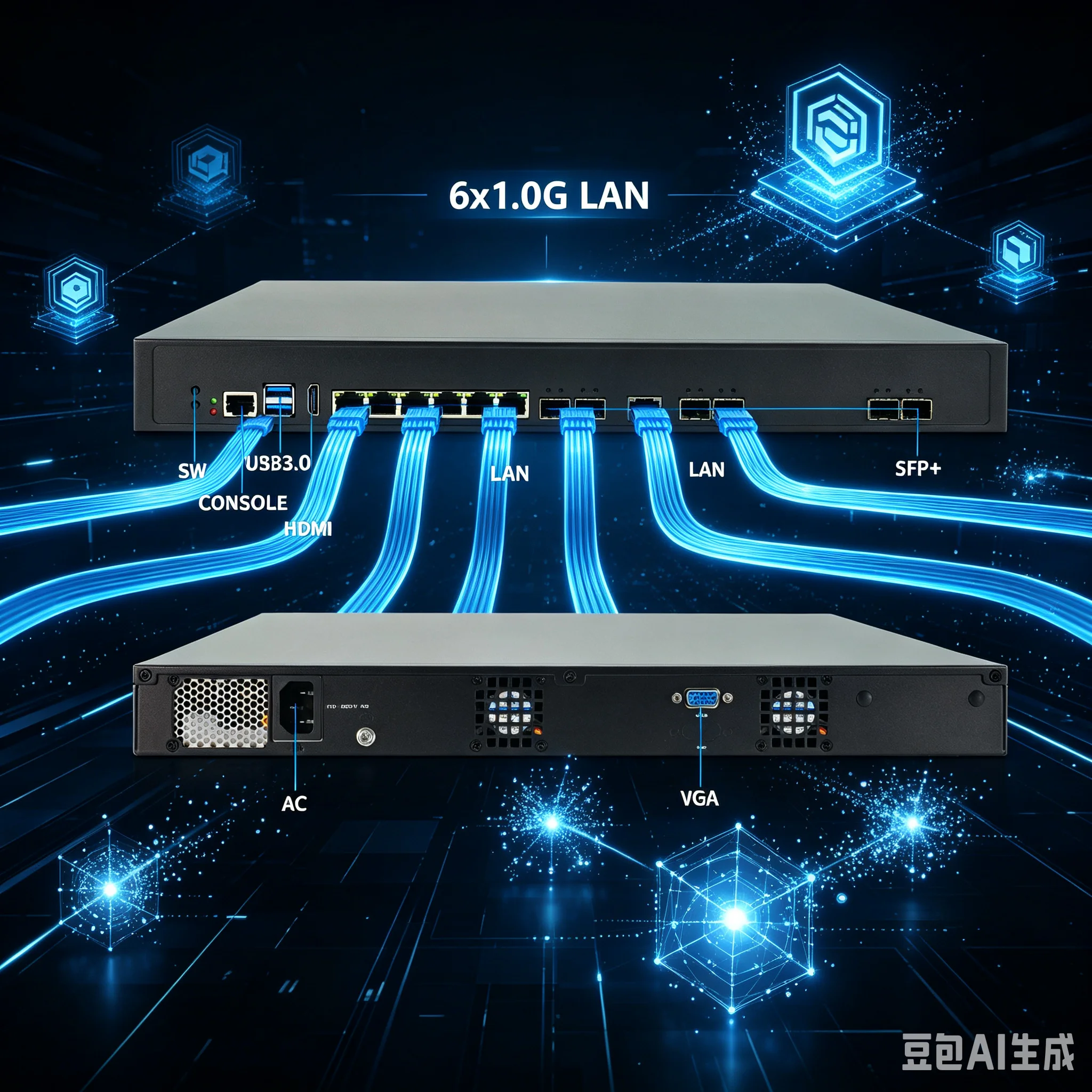 High Performance 1U Firewall Server PC Xeon C612 Chipset ECC D4 5G Wifi6 Gateway Server  6x1.0G Ethernet LAN 10G/40G/100G SFP+